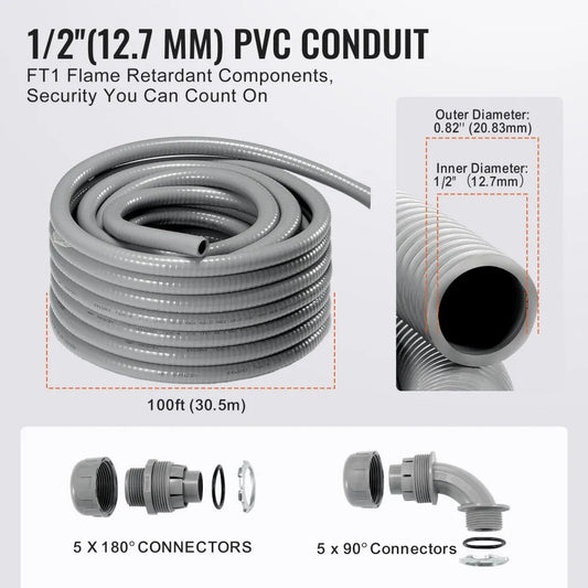 PLFNCB-1/2 - 100 ft 1/2-Inch PVC Flexible Conduit for Indoor/Outdoor Use