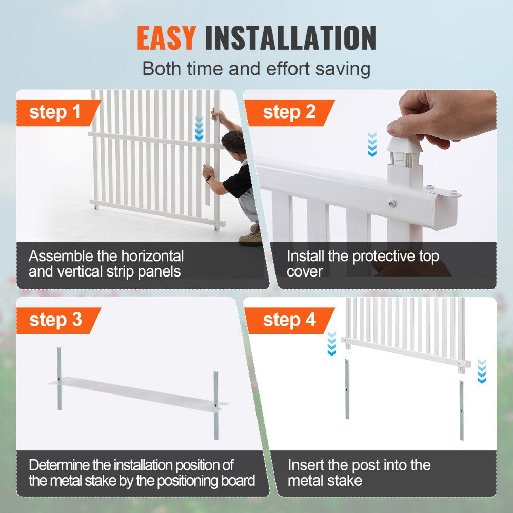 12220 - VEVOR 48" Vinyl Fence Panels with Metal Stakes for Stability
