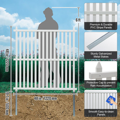 12220 - VEVOR 48" Vinyl Fence Panels with Metal Stakes for Stability