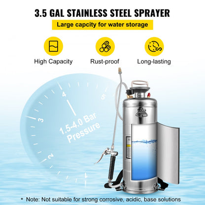 010841245190 - 3.5-Gallon Durable Stainless Steel Hand Pump Sprayer