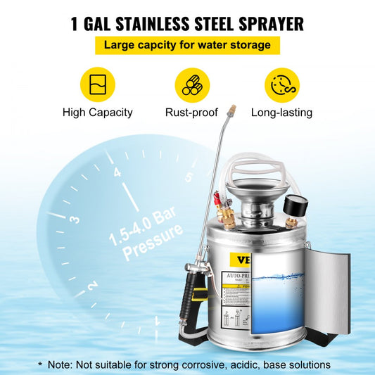 010233978880 - 1-Gallon Stainless Steel Hand-Pumped Sprayer for Garden & Cleaning