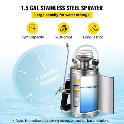 010699118223 - 1.5-Gallon Stainless Steel Hand-Pumped Sprayer for Versatile Use
