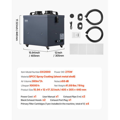 DX2000 - 275W Solder Fume Extractor with Dual Hoses & Filtration