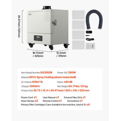 DX2000II - 280W Solder Fume Extractor with 459m³/h Airflow