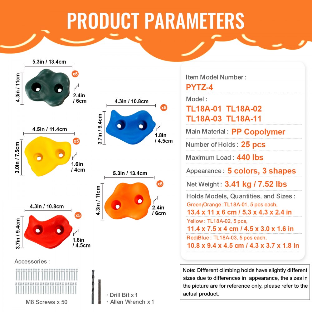 PYTZ-4 - Vibrant Weather-Resistant Rock Climbing Holds for Kids