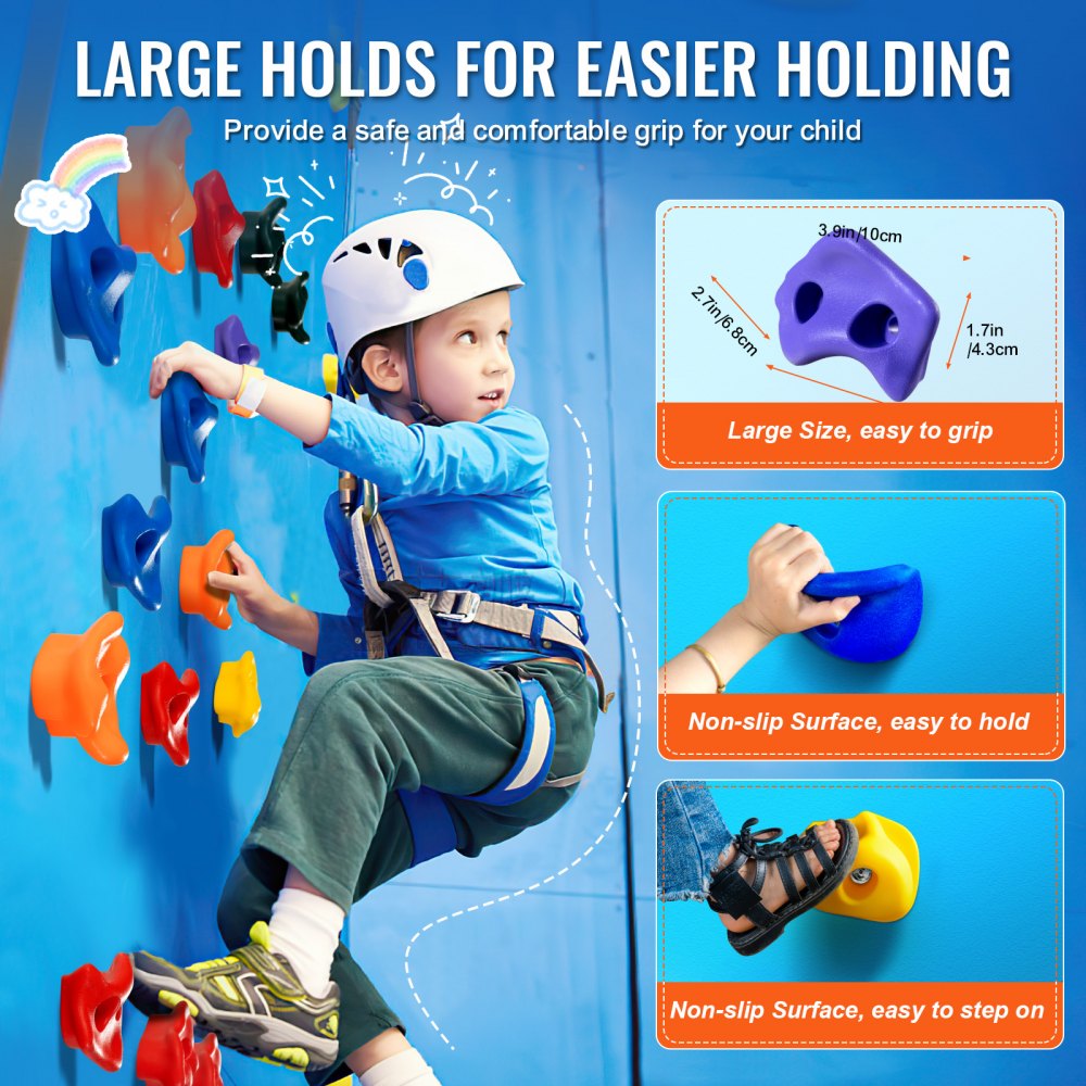 PYTZ-8 - Durable Rock Climbing Holds for Kids, Easy Installation, Bright Colors