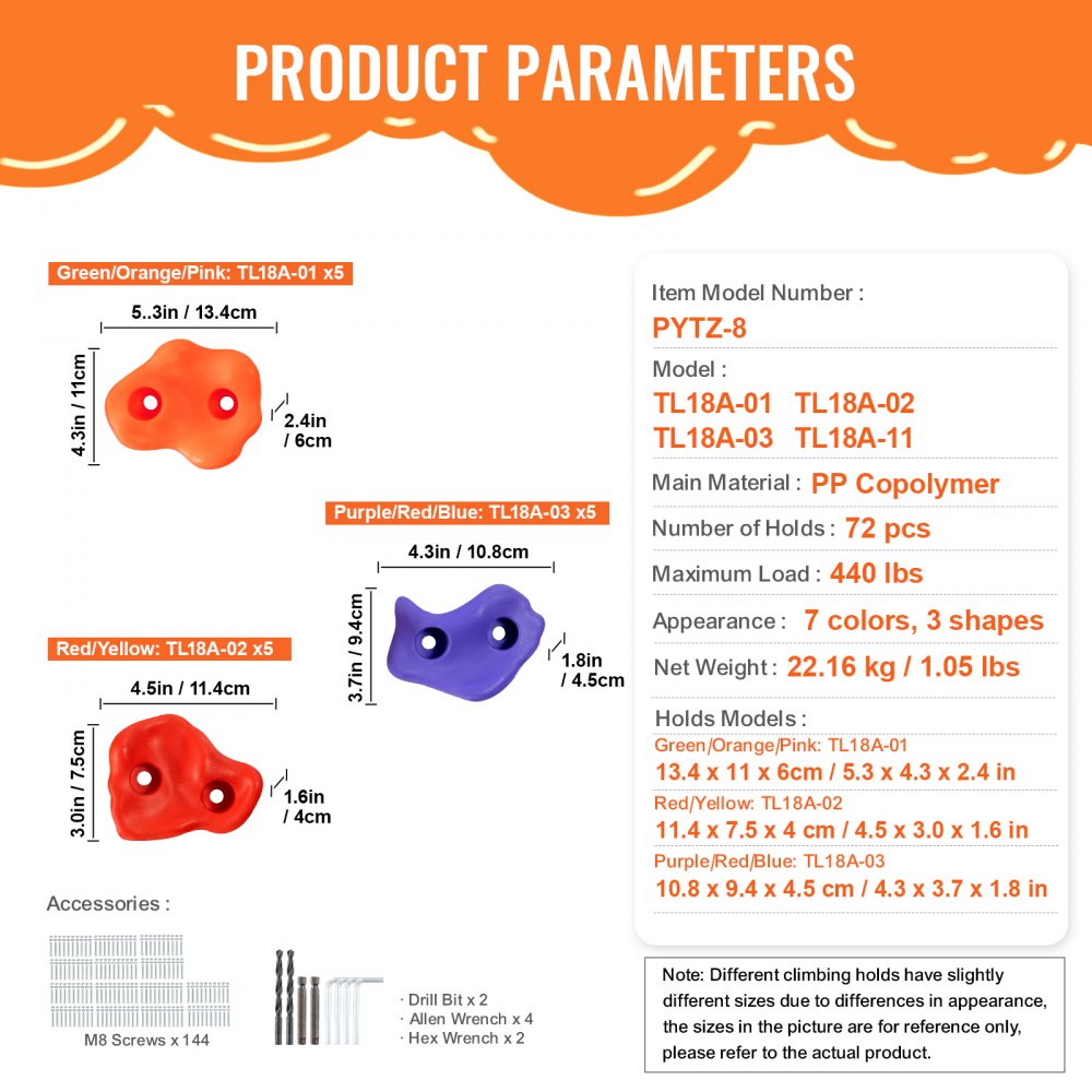 PYTZ-8 - Durable Rock Climbing Holds for Kids, Easy Installation, Bright Colors