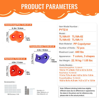 PYTZ-8 - Durable Rock Climbing Holds for Kids, Easy Installation, Bright Colors