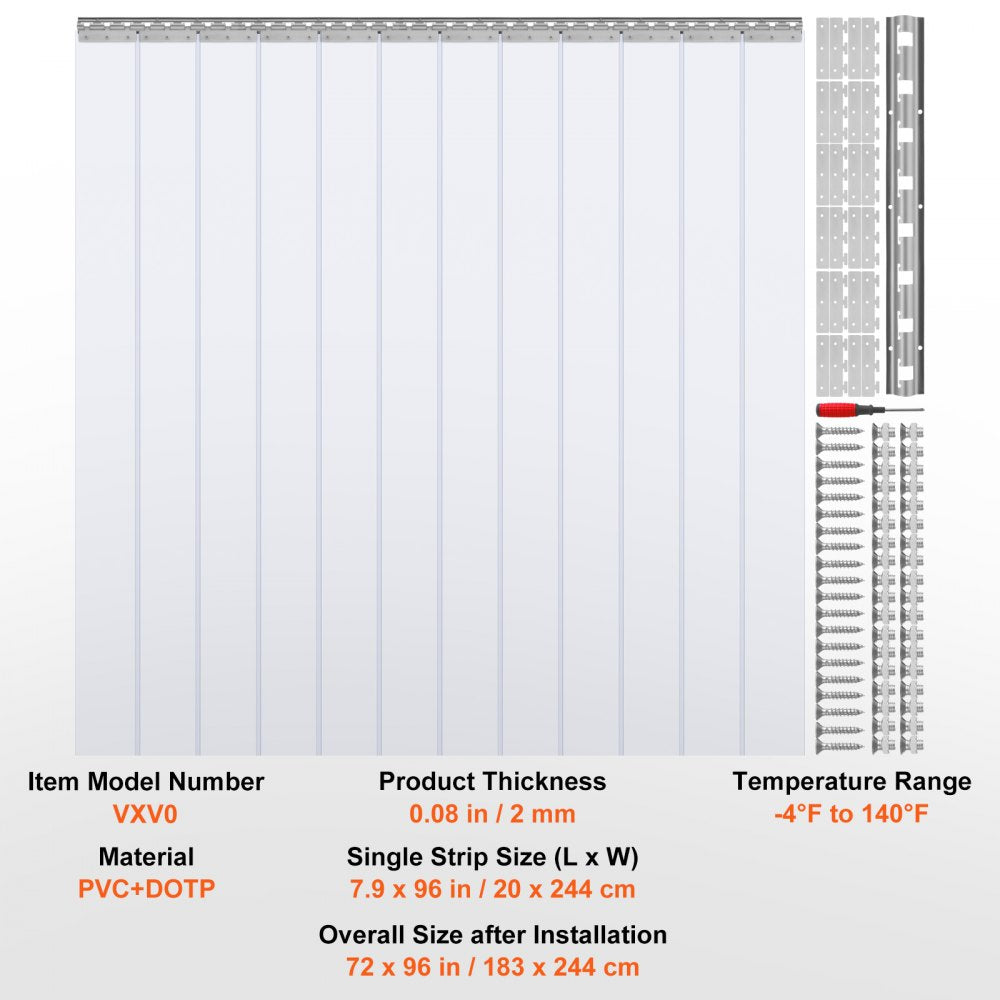 VXV0 - 96"x72" Clear PVC Strip Curtain for Indoor Climate Control