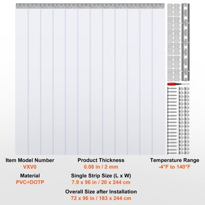 VXV0 - 96"x72" Clear PVC Strip Curtain for Indoor Climate Control