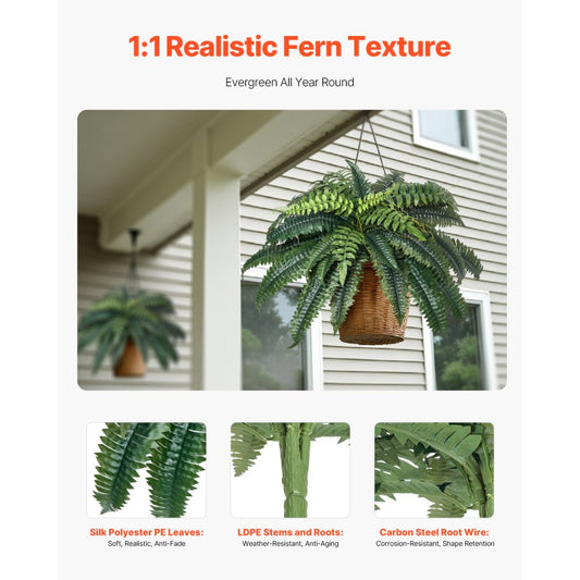 XH-G01 - Lush Artificial Boston Fern, 35 Branches, No Upkeep Needed