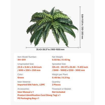 XH-G01 - Lush Artificial Boston Fern, 35 Branches, No Upkeep Needed