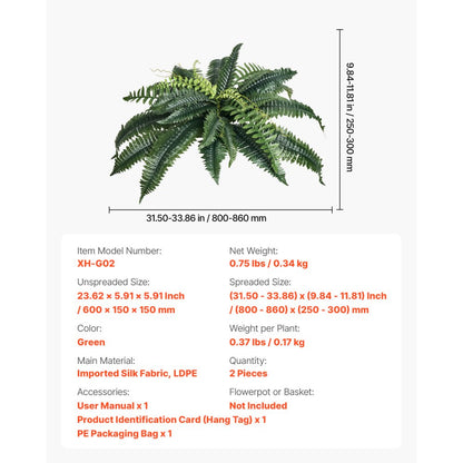 XH-G02 - 31-34" Lifelike Boston Fern for Indoor/Outdoor Decor