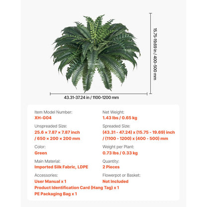 XH-G04 - Lifelike Artificial Boston Fern for Indoor/Outdoor Décor