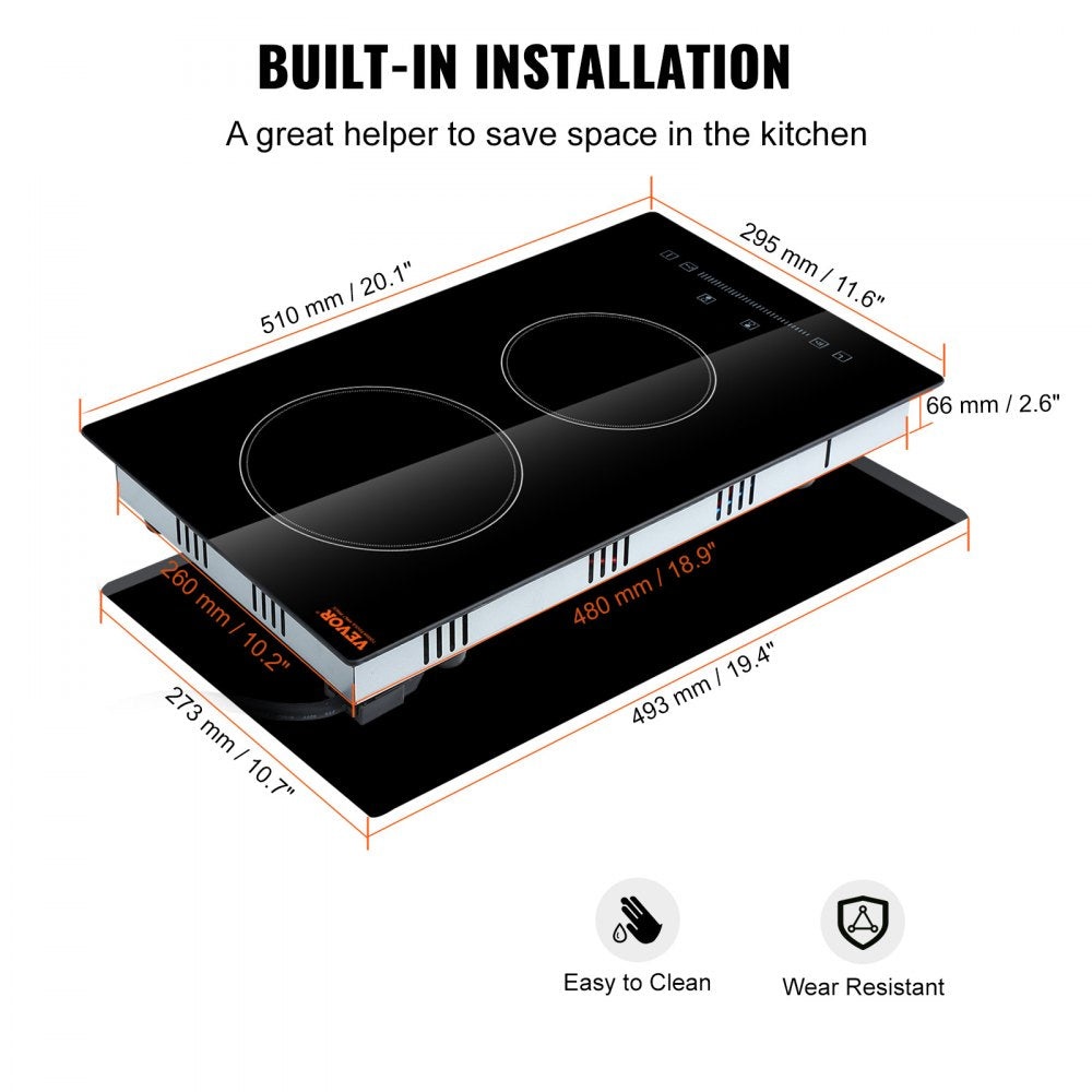LT2V-39 - 20x11.6" VEVOR Electric Cooktop with Touch Control & Radiant Heat