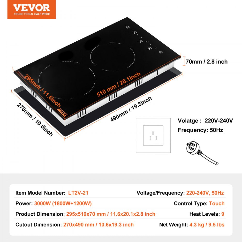 LT2V-38 - 20"x11.6" VEVOR Built-in Electric Stove with Touch Control