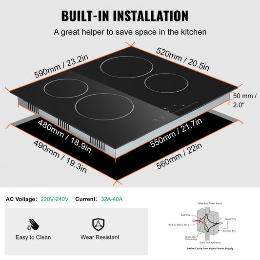 LT2V-38 - 20"x11.6" VEVOR Built-in Electric Stove with Touch Control