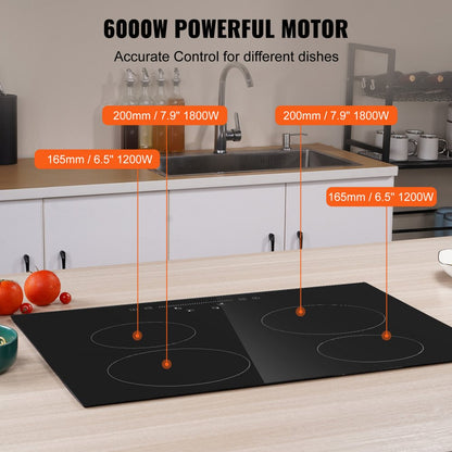 LT4-77 - 6000W Built-in Electric Cooktop with 4 Burners and Touch Control