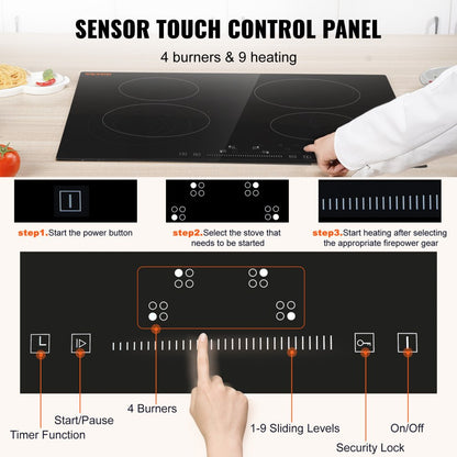 LT4-77 - 6000W Built-in Electric Cooktop with 4 Burners and Touch Control