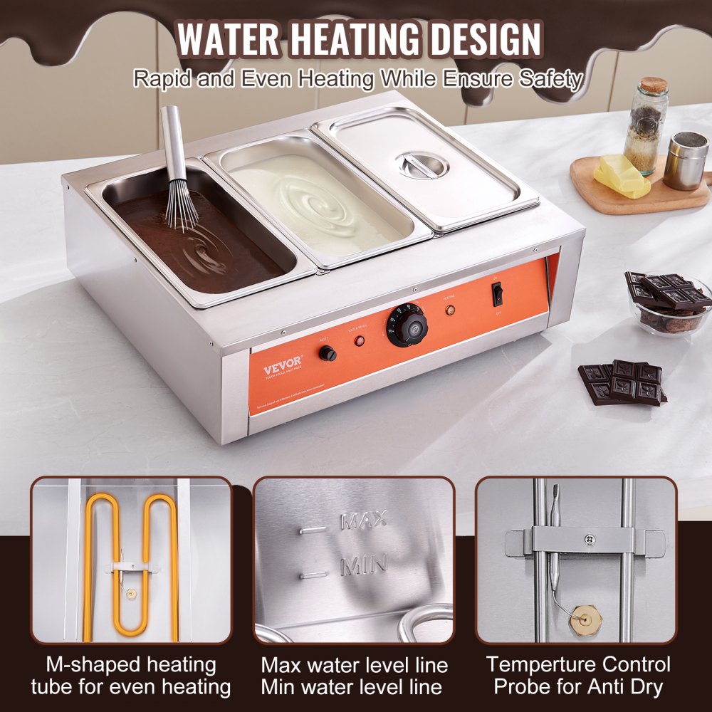 CS-3-US - 26.5 lbs Stainless Steel Chocolate Melting Pot with Precise Temperature Control
