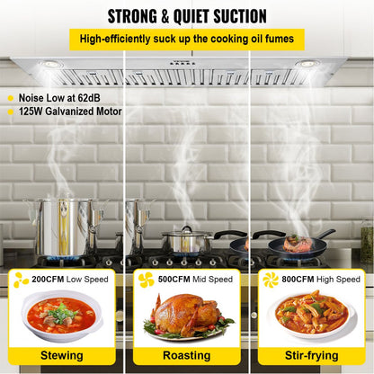 E70-27 - 30" 800CFM Stainless Steel Range Hood with 3 Fan Speeds