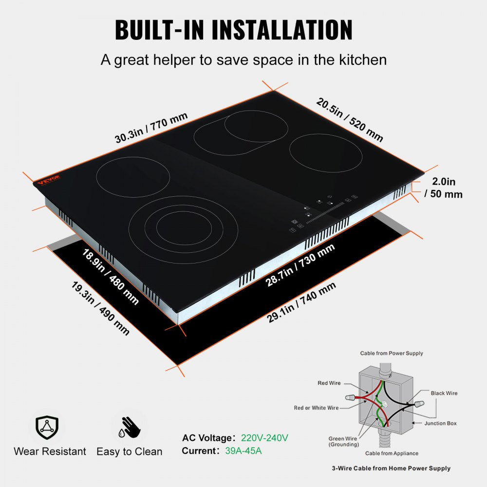 LT4-78 - 30" Electric Cooktop with 4 Burners & Touch Controls
