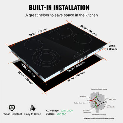 LT4-78 - 30" Electric Cooktop with 4 Burners & Touch Controls