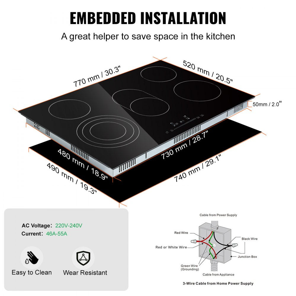 LT5-32 - 30.3" Glass Electric Cooktop with 5 Burners & Touch Controls