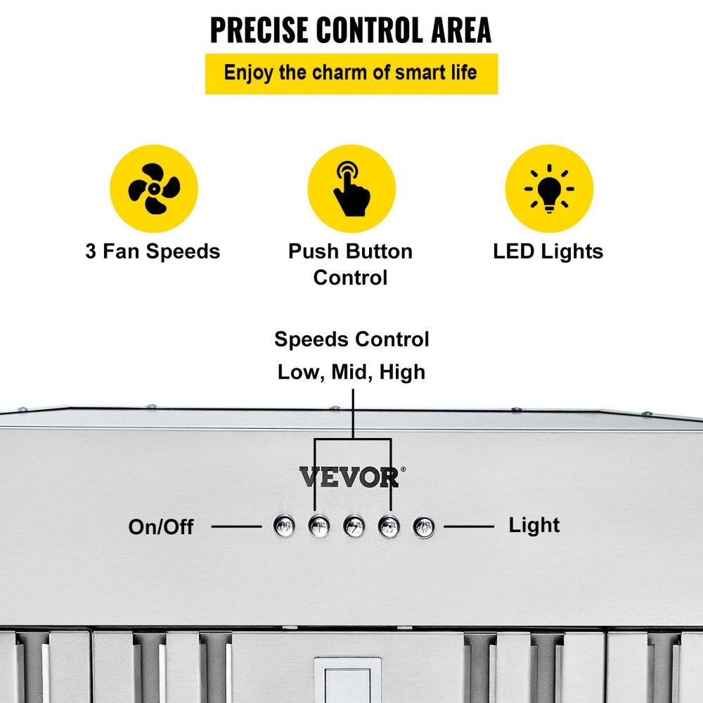 E70-36 - 36-Inch VEVOR Range Hood with Adjustable Speeds and LED Lights