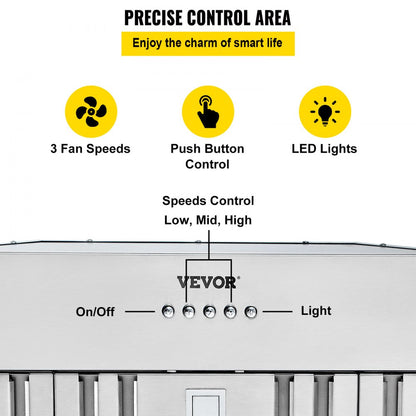 E70-36 - 36-Inch VEVOR Range Hood with Adjustable Speeds and LED Lights