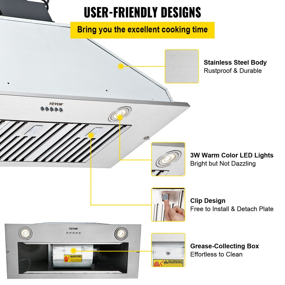 E70-36 - 36-Inch VEVOR Range Hood with Adjustable Speeds and LED Lights