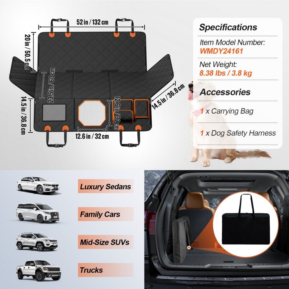 WMDY24161 - 52"x23.5" Waterproof Dog Car Seat Cover with Safety Belt