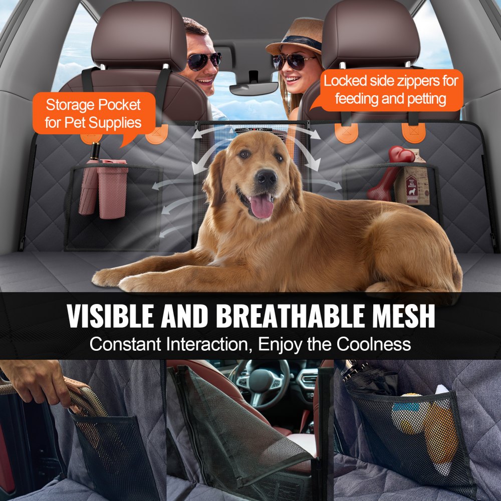 WMDY24157 - Waterproof Back Seat Cover for Dogs with Safety Belt & Storage Pocket