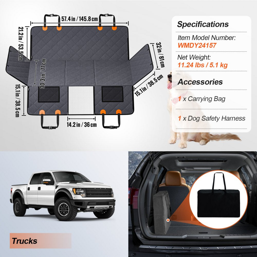 WMDY24157 - Waterproof Back Seat Cover for Dogs with Safety Belt & Storage Pocket