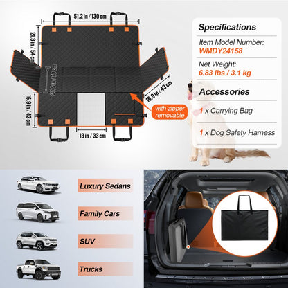 WMDY24158 - Waterproof Dog Car Seat Cover for SUVs & Trucks, Non-Slip Design