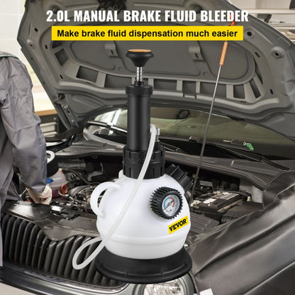 2.0L BRAKE FLUID BLEEDER - Durable Pressure Bleeder with Adapter and Gauge