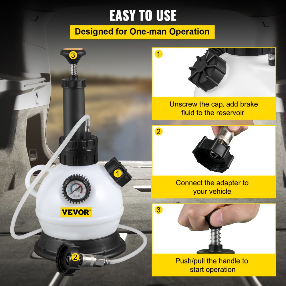 2.0L BRAKE FLUID BLEEDER - Durable Pressure Bleeder with Adapter and Gauge