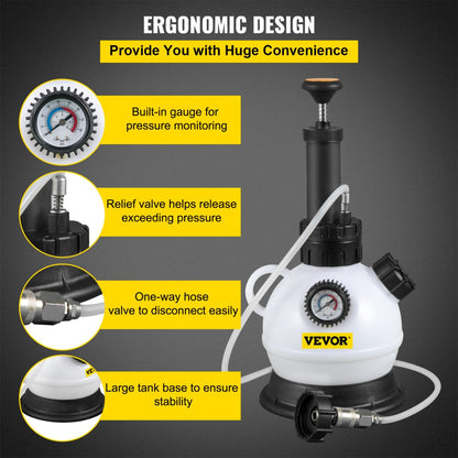 2.0L BRAKE FLUID BLEEDER - Durable Pressure Bleeder with Adapter and Gauge