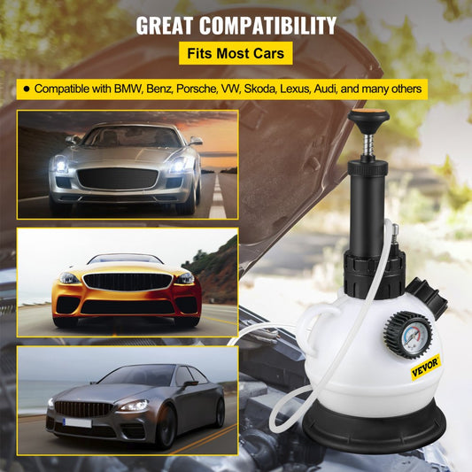 2.0L BRAKE FLUID BLEEDER - Durable Pressure Bleeder with Adapter and Gauge