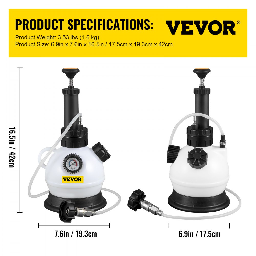 2.0L BRAKE FLUID BLEEDER - Durable Pressure Bleeder with Adapter and Gauge