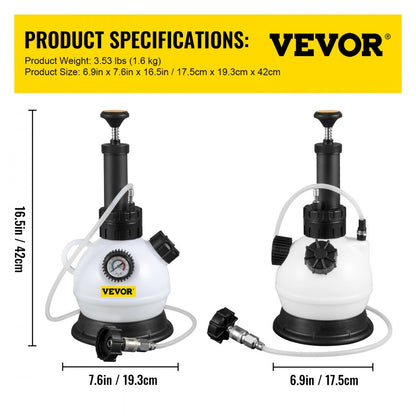 2.0L BRAKE FLUID BLEEDER - Durable Pressure Bleeder with Adapter and Gauge
