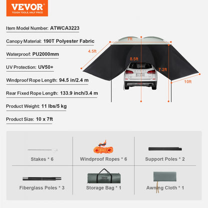 ATWCA3223 - 10' x 7' VEVOR Vehicle Awning for Camping & Picnics