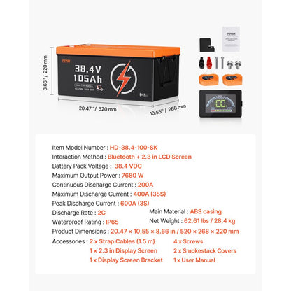 HD-38.4-100-SK - 36V 105Ah Lithium Battery Offers 50-Mile Range