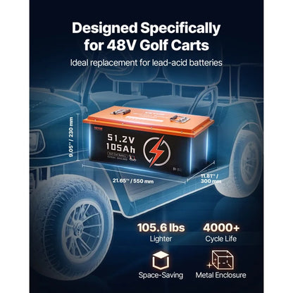 HD-51.2-100-TK-C - 105Ah Lithium Battery with LCD & Bluetooth Connectivity