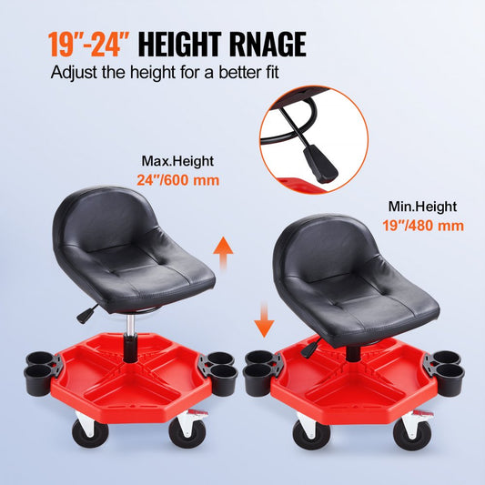 BLC9038 - 300LBS Rolling Garage Stool, Height Adjustable 16"-21" with Storage Tray