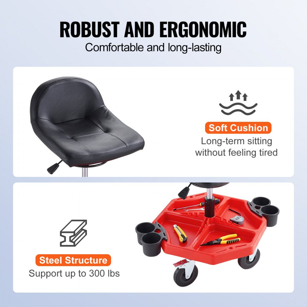 BLC9038 - 300LBS Rolling Garage Stool, Height Adjustable 16"-21" with Storage Tray