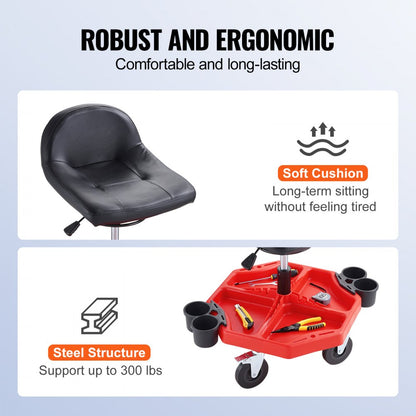 BLC9038 - 300LBS Rolling Garage Stool, Height Adjustable 16"-21" with Storage Tray