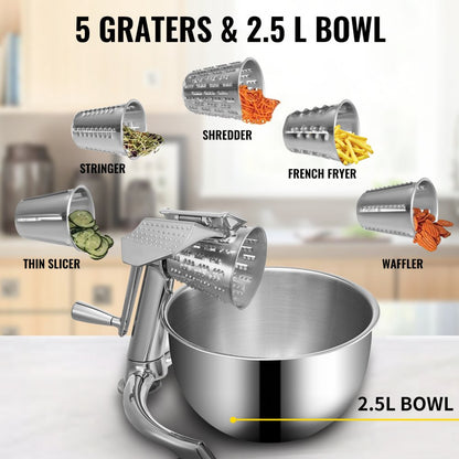 SL-005 - Durable Zinc Alloy Rotary Grater with 5 Blades & 2.5L Bowl