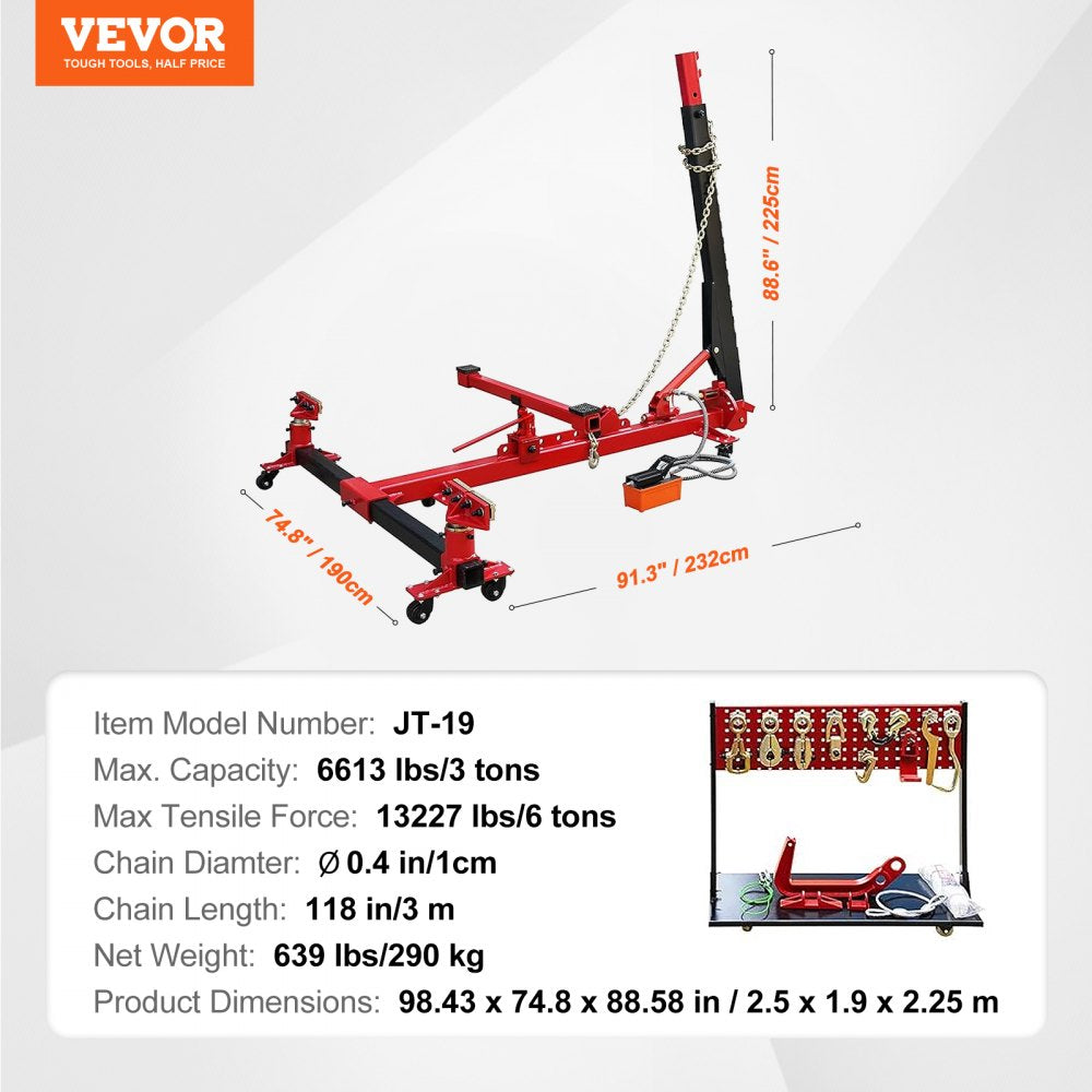 JT-19 - 3-Ton Auto Body Frame Puller with Multi-Directional Adjustment
