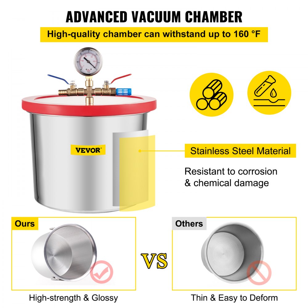 Vacuum Chamber - 2 Gallon Stainless Steel with Clear Observation Window
